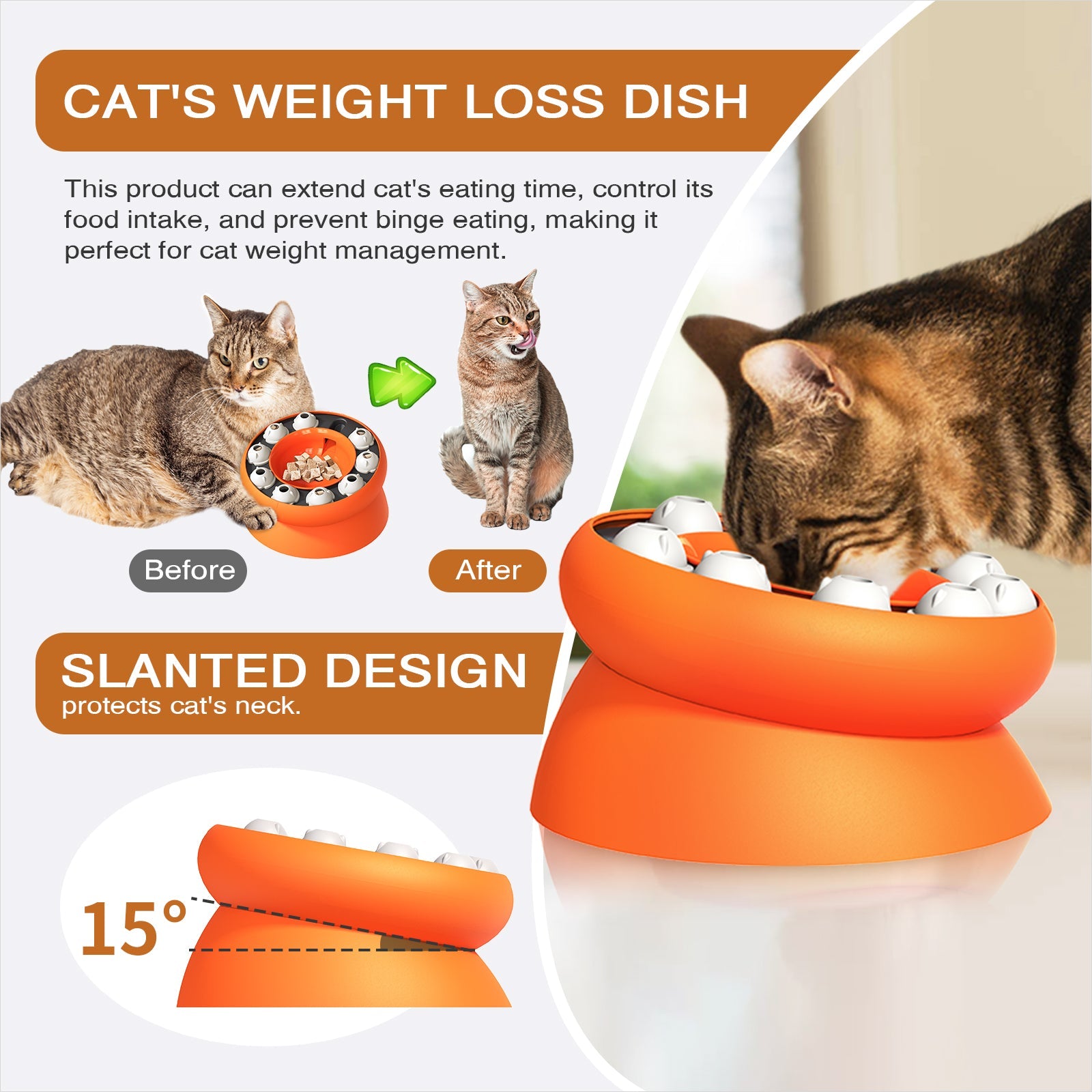 Weight Loss Cat Bowl – Slow Feeder Anti-Gulp Design