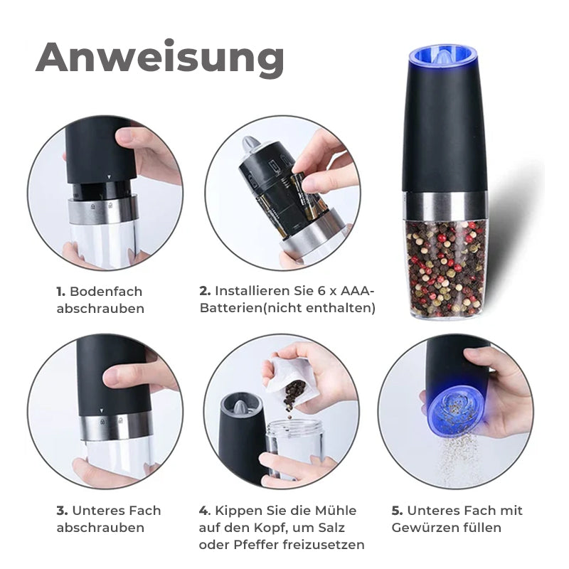 electric gravity induction salt and pepper mill