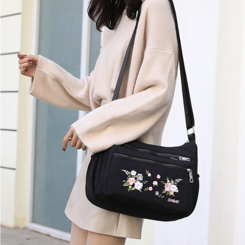Embroidered Flower Shoulder Bag