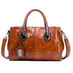 New handbags made of oil wax leather Boston, large tote bag made of soft leather