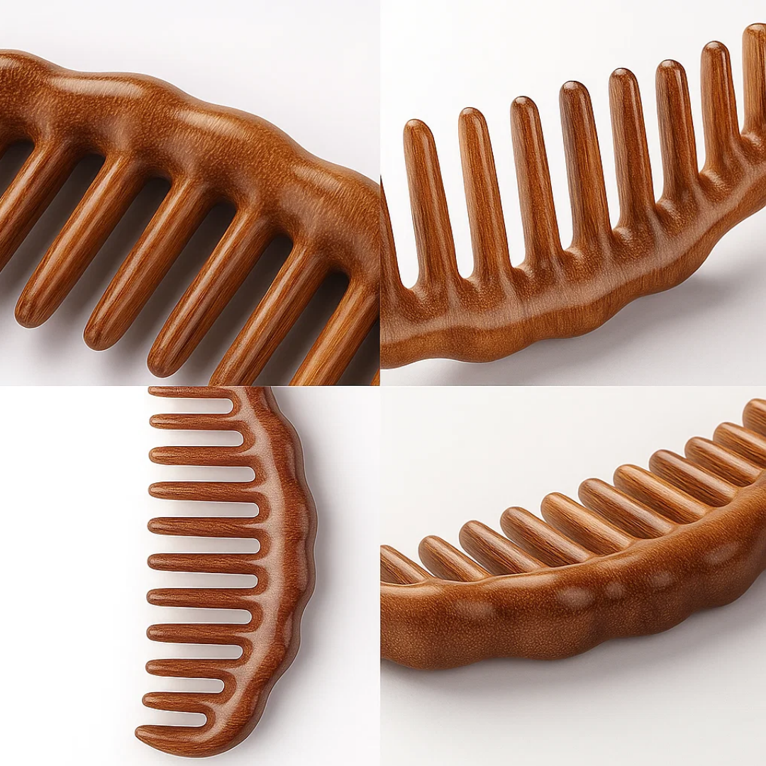 Tooth Hair Comb – Breakage-Free Detangling – Golden Sandalwood – Anti-Static – Gentle Scalp Massage – Healthy Shine