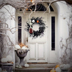 Halloween Door Wreath with Skeleton and Pumpkin – Atmospheric Seasonal Decoration