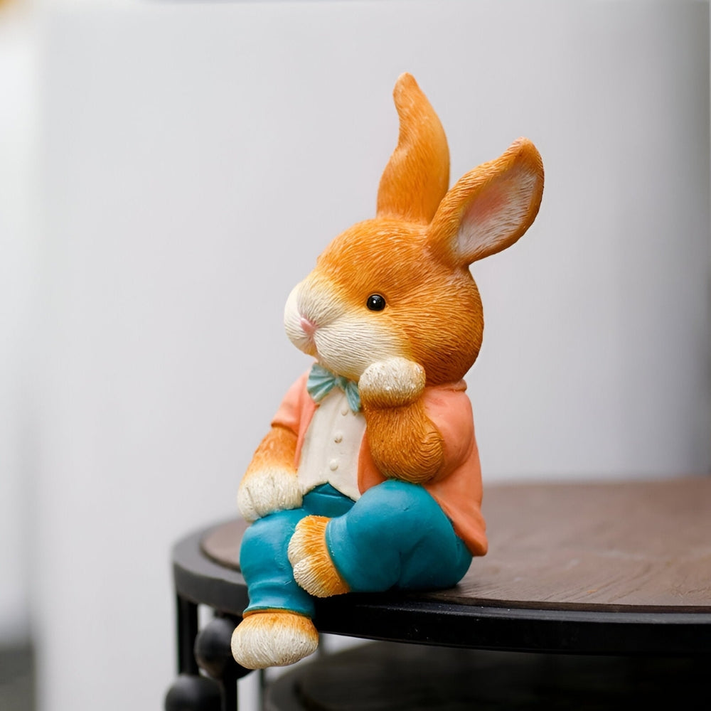 Sitting rabbit sculpture for playful and modern desk or shelf decoration