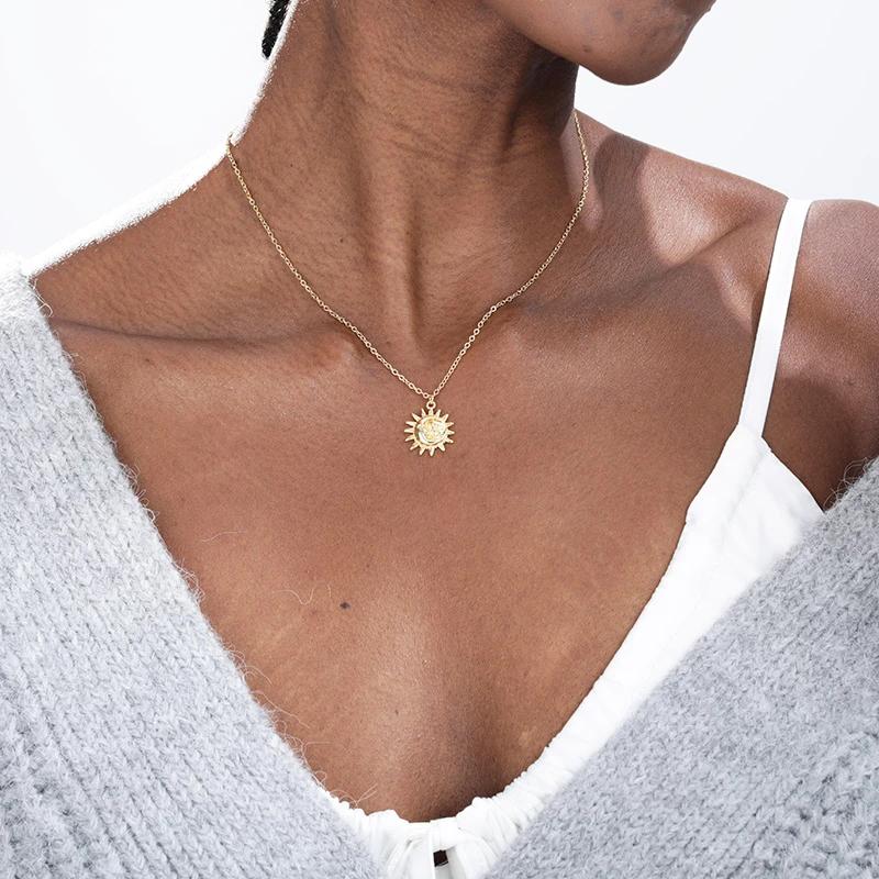 Vintage Sun and Moon Stainless Steel Necklace