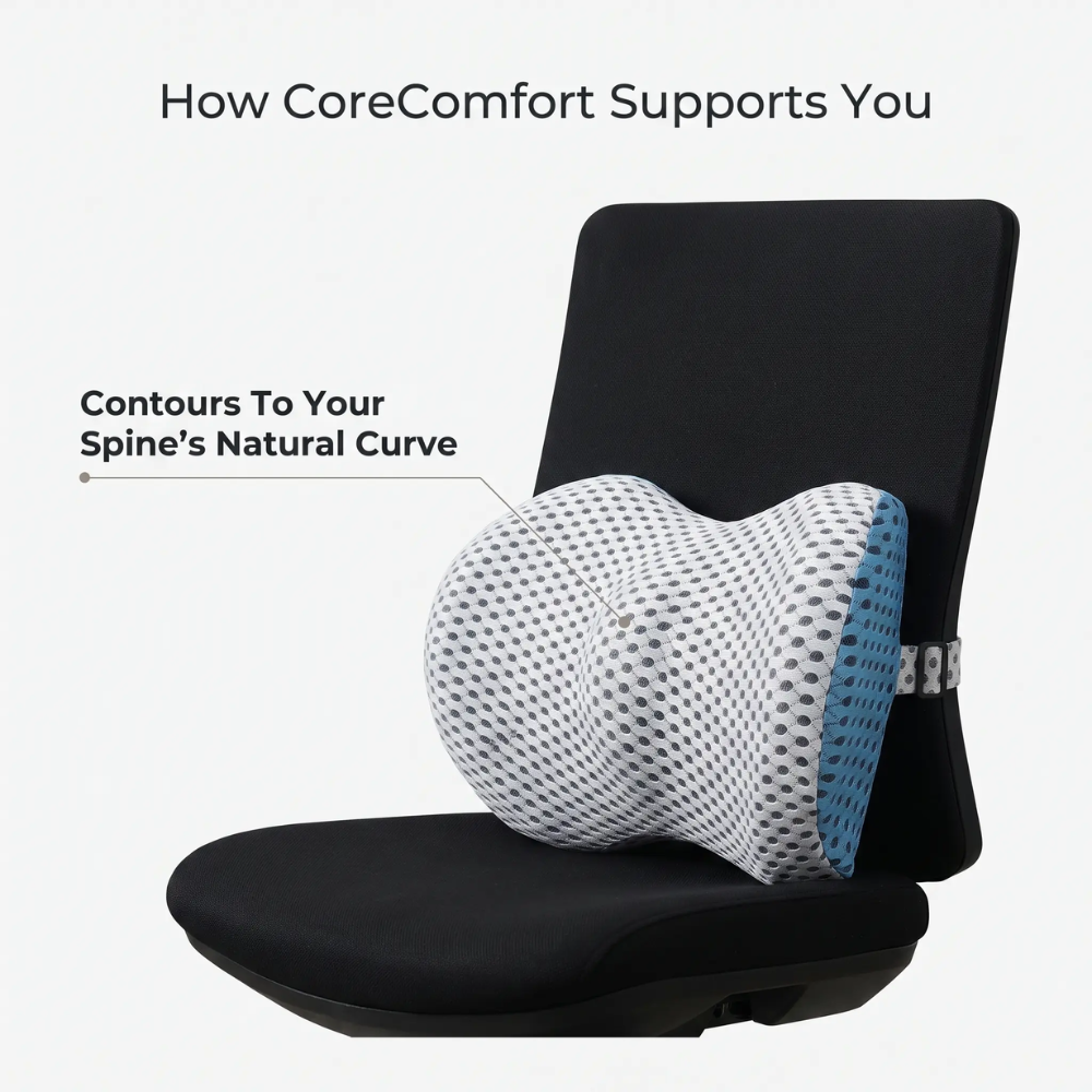 Lumbar Support Pillow CoreComfort – Orthopedic Memory Foam Back Cushion for Healthy Posture