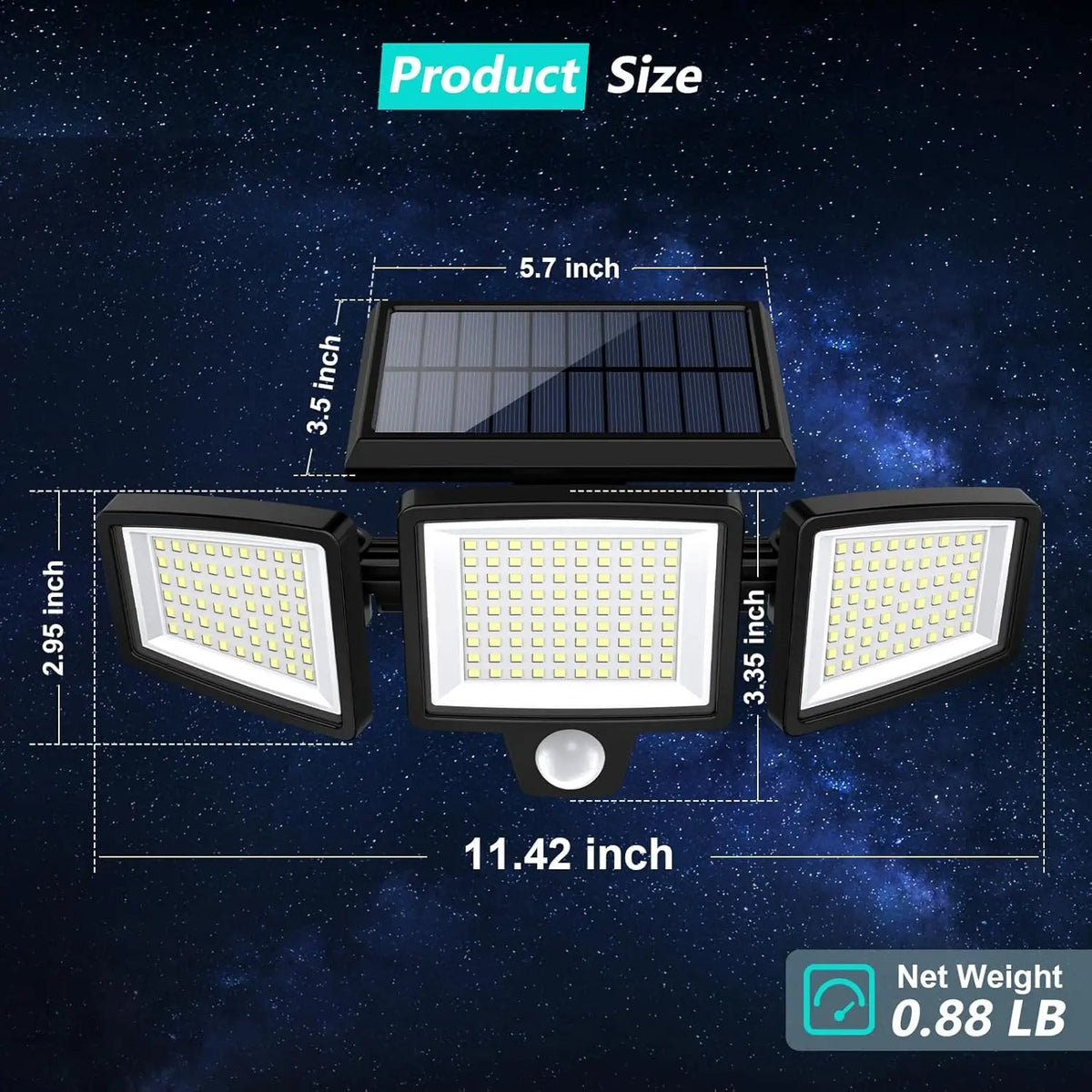 Triple Head Motion Sensor Solar Lights for Outdoor