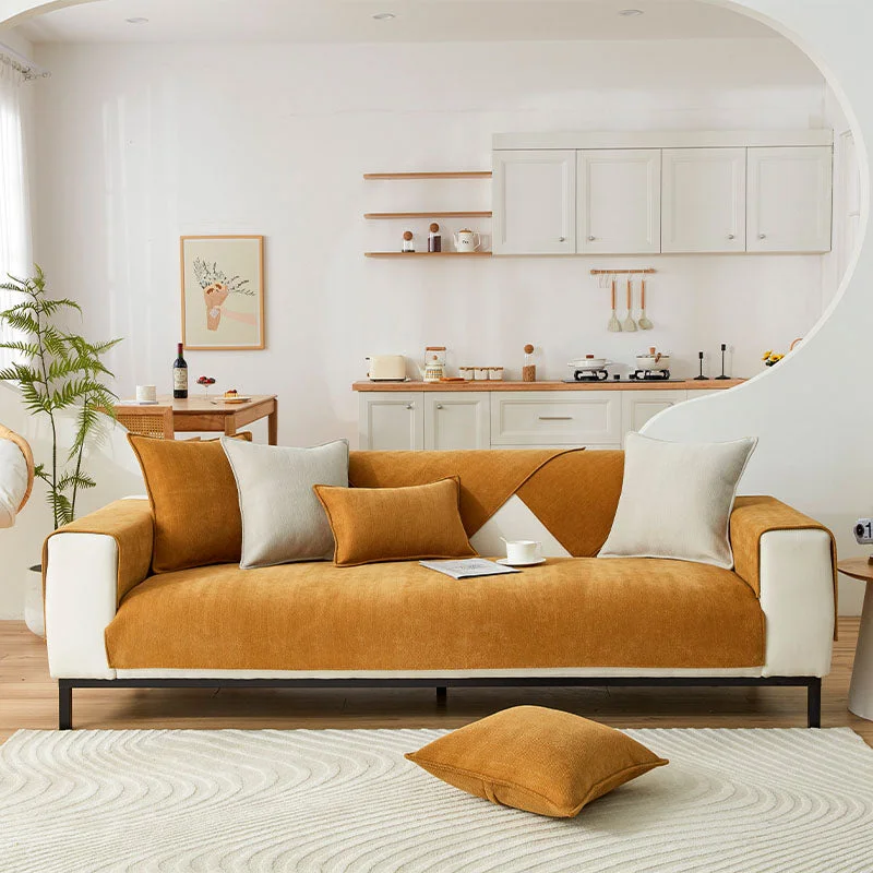 Wavy Check Chenille Fabric Furniture Protector Sofa Cover