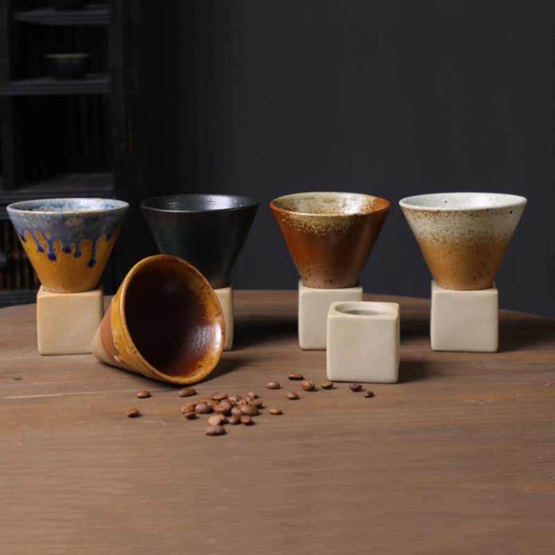 Coarse Pottery Coffee Mug with Base Conical Couture Cup & Base Set