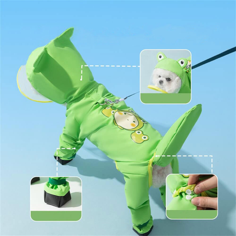 Dog Animal Shaped Overall Raincoat Waterproof Cover Including Tail