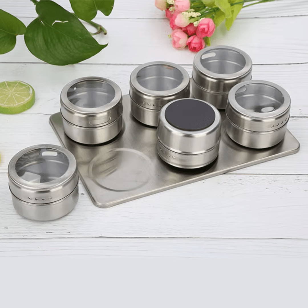 Magnetic Spice Jar Set with Clear Lids, Set of 6