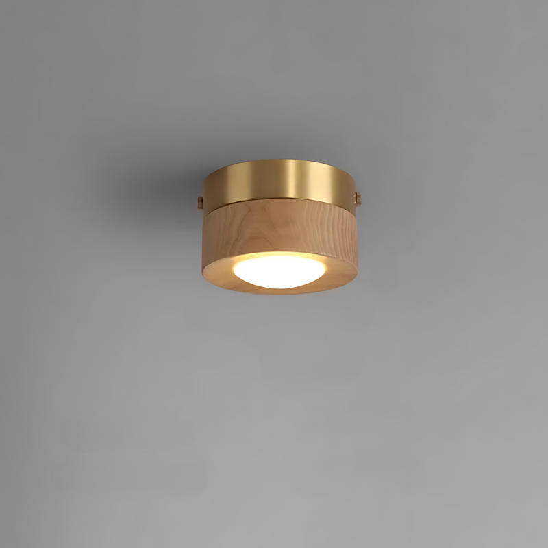 Walnut ceiling lamp with LED spotlight