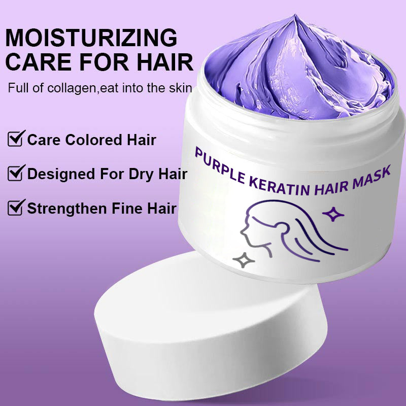 Purple keratin hair mask - locks in color and neutralizes brassiness and yellow tones for blonde silver-gray hair with light highlights