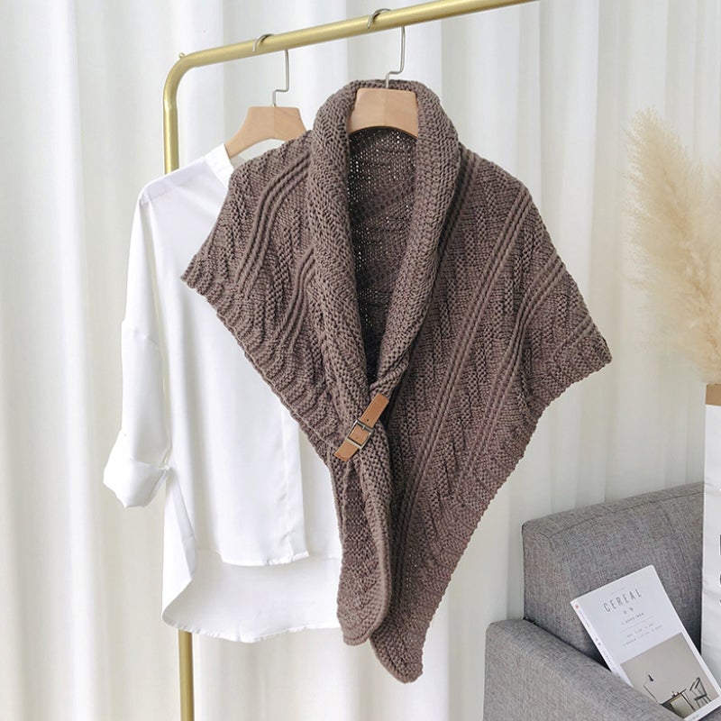 Triangular Knit Scarf with Leather Loop