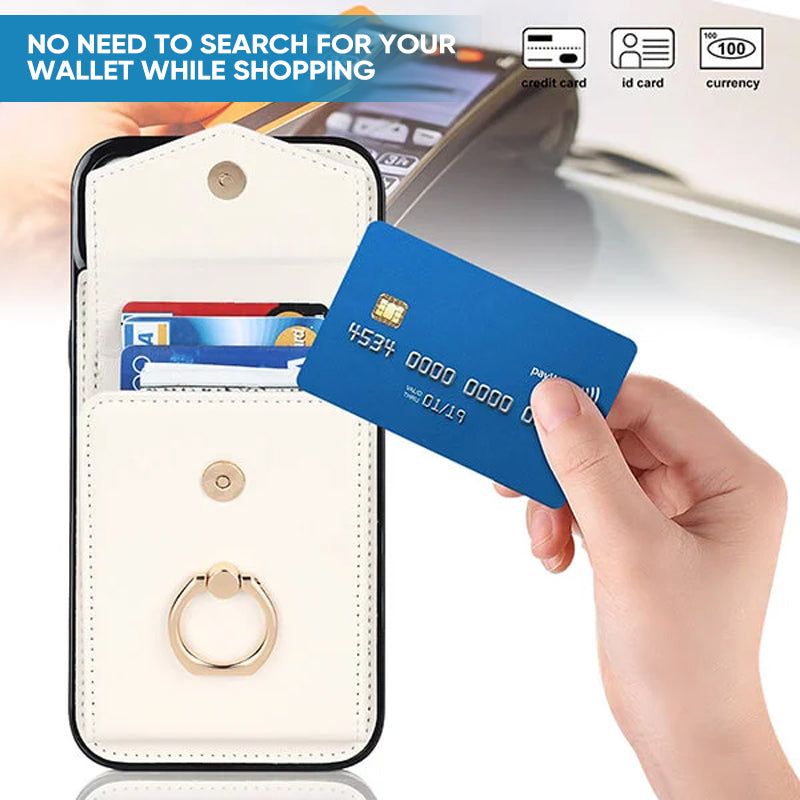Leather Wallet Case with Ring & Lanyard for iPhone
