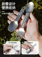 Titanium Camping Cutlery Set - Foldable Spoon, Fork, Chopsticks & Bowl for Travel