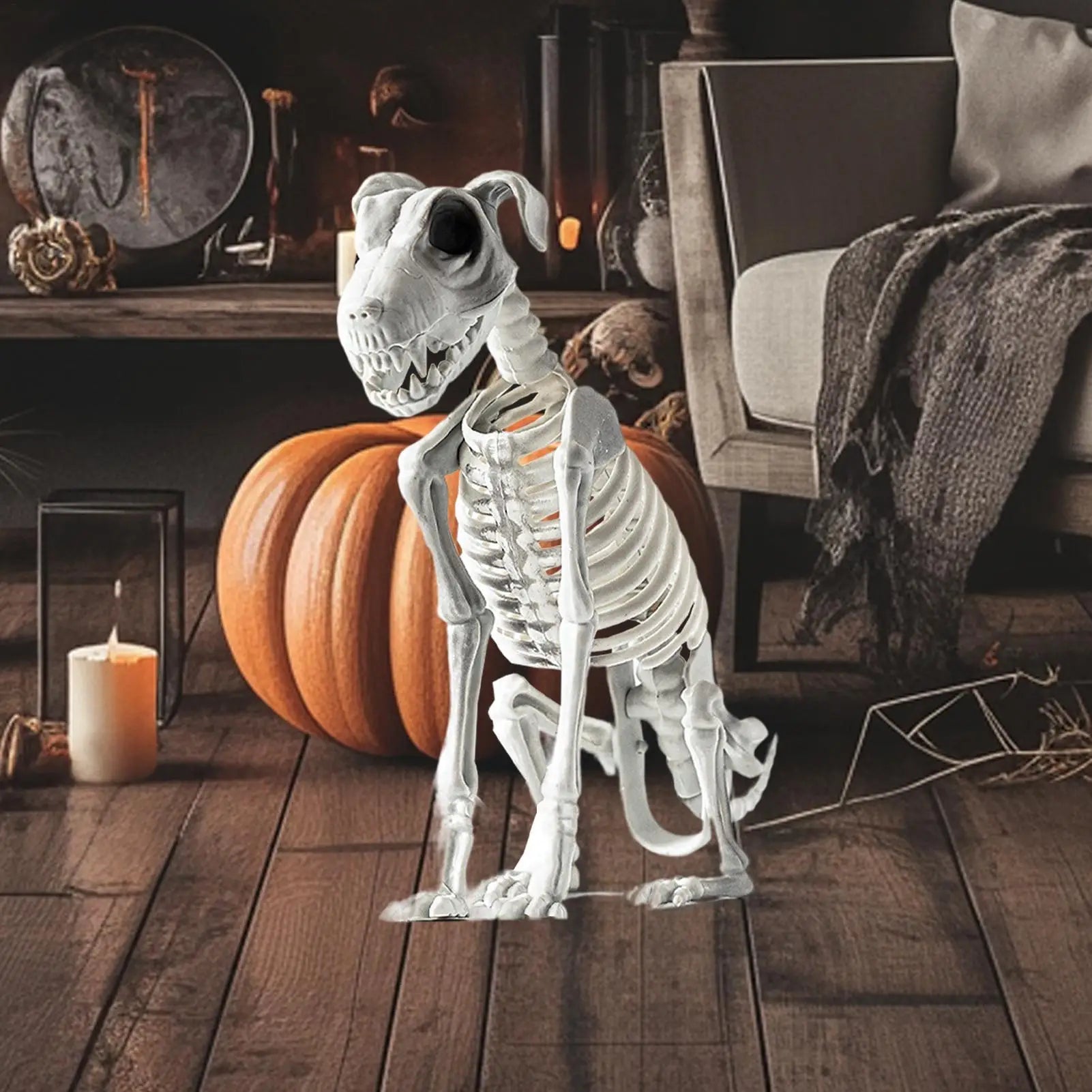 Spooky Skeleton Dog Halloween Decor Statue