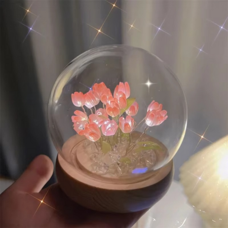 Handmade Artificial Tulip LED Night Light Bedside Table Lamp for Bedroom and Gift Decor