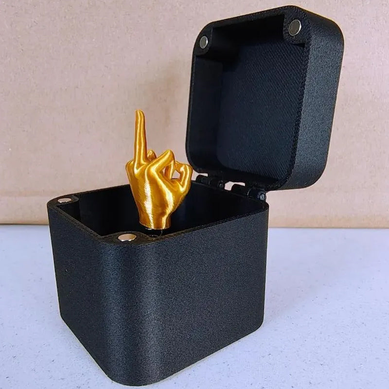 Middle finger in a box