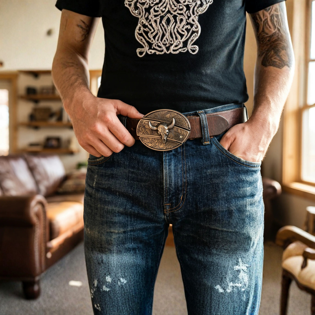 Metal Oval Cowboys Belt Buckle