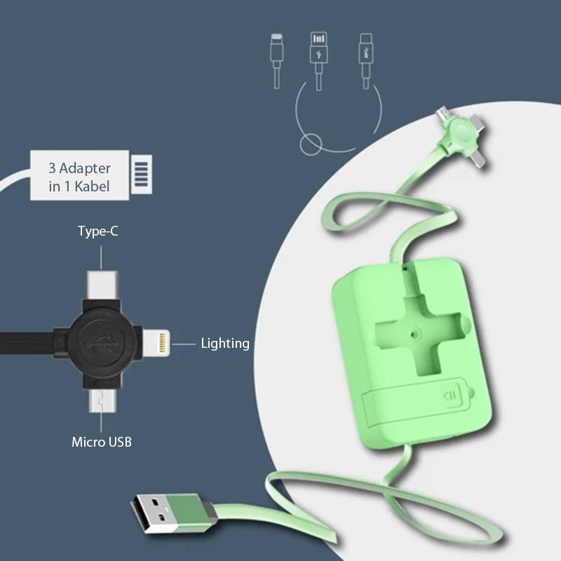 Three in one charging cable reel