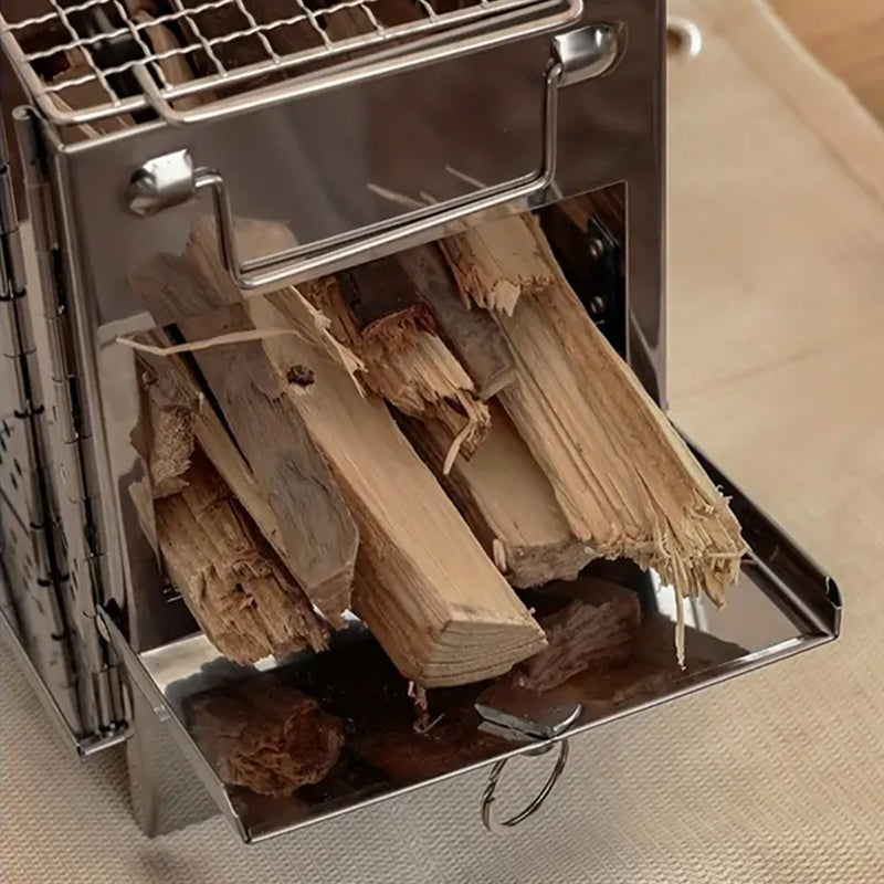Outdoor Folding Wood Stove Mini Stainless Steel Grill Camping Picnic