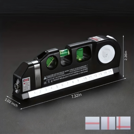 Multipurpose Laser Level Tool with Cross Line Projection and 8-Foot Tape Measure