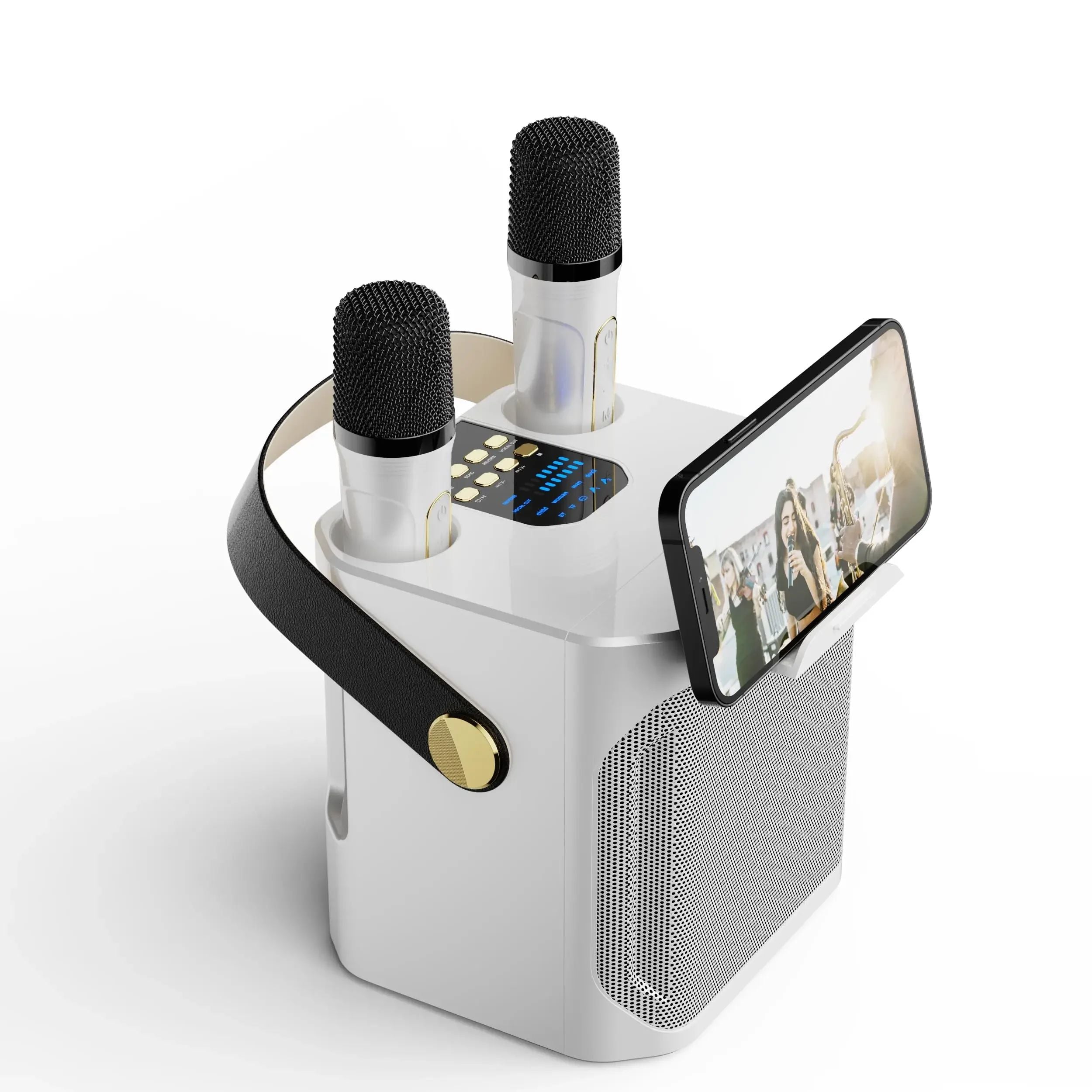 Karaoke Bluetooth Speaker – 360° Surround Wireless Subwoofer with Dual Mics