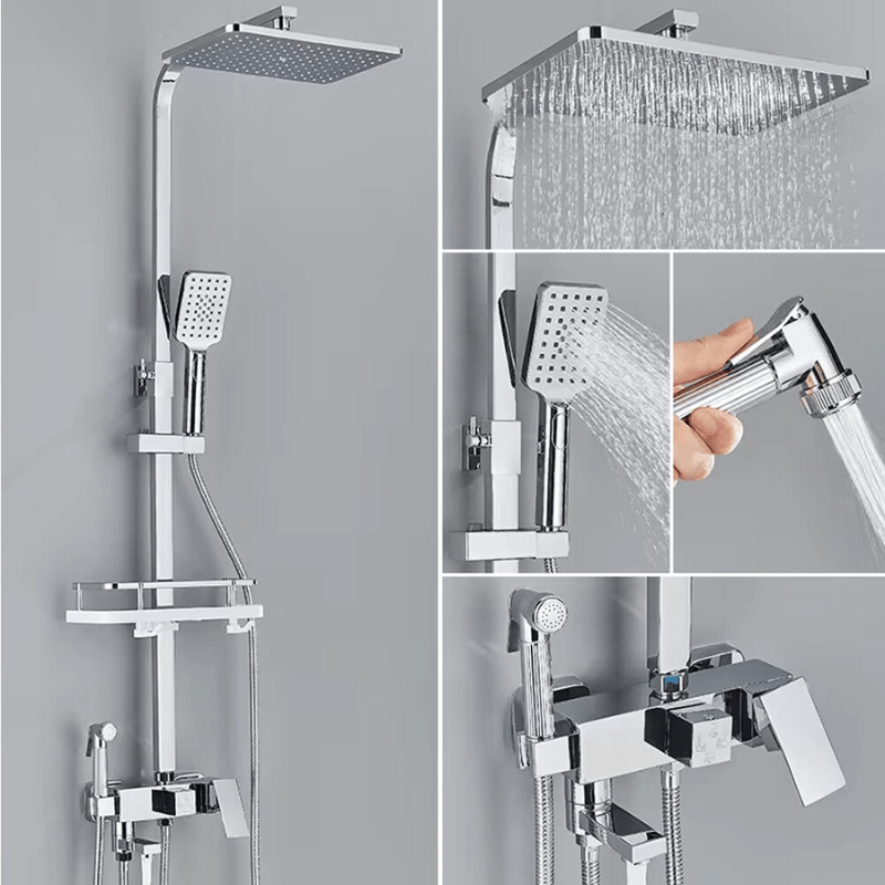 RainFlow Luxe Rain Shower Set – adjustable brass shower fixture with 4 functions