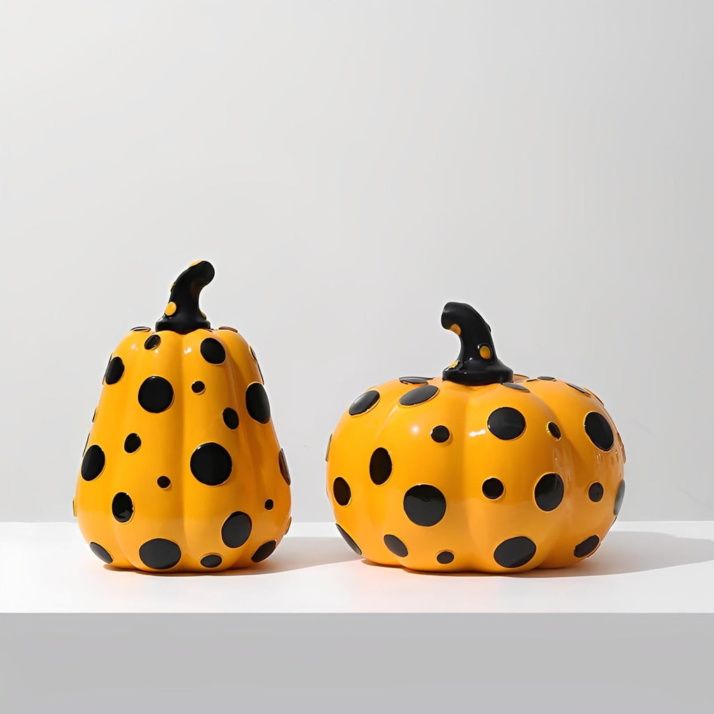 Polka Dot Resin Pumpkin Decor | Glossy Fall Ornament Set | Durable Sculpted Finish | PumpkinCharm