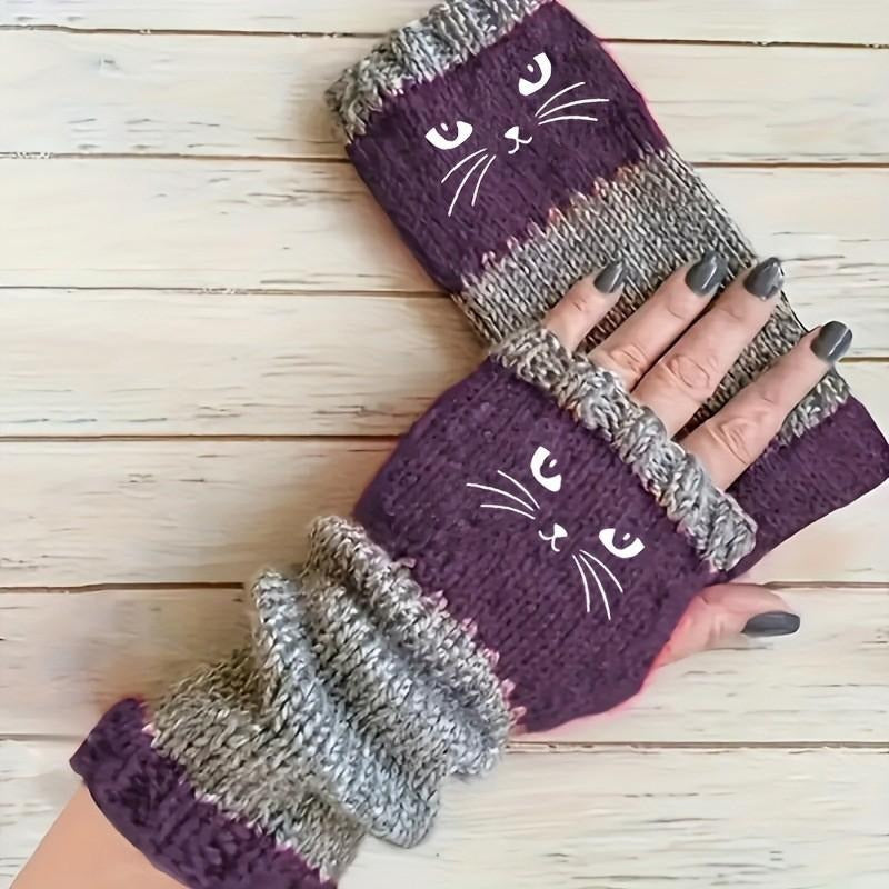 Cat Knit Fingerless Gloves