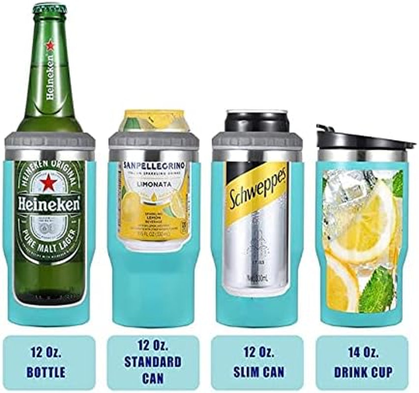 4 in 1 stainless steel can/bottle insulator, 14Oz two-way lid SUS insulated can cooler, beer bottle holder (Black)