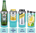 4 in 1 stainless steel can/bottle insulator, 14Oz two-way lid SUS insulated can cooler, beer bottle holder (Black)