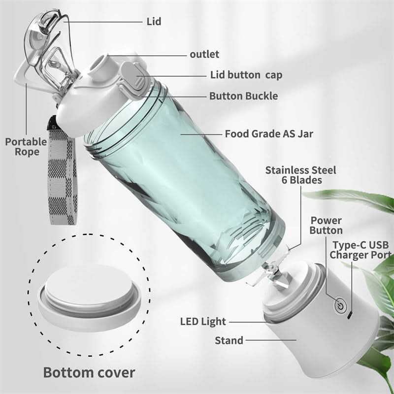 Portable smoothie blender with 4000 mAh battery & 600 ml capacity