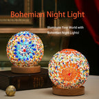 Mosaic glass ball table lamp with wooden base - Turkish Moroccan inspired