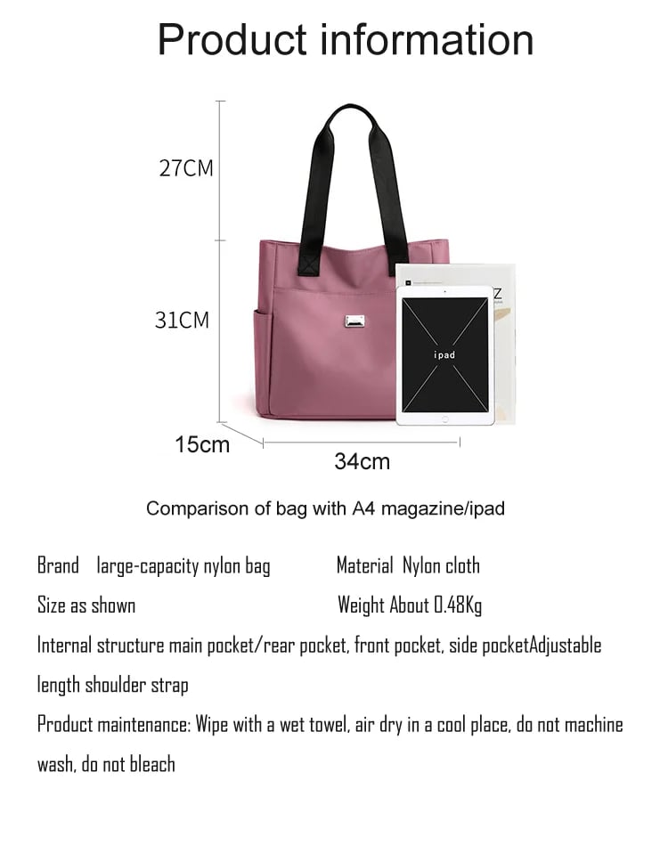 Large Capacity Water Repellent Multi Pocket Nylon Shoulder Bag