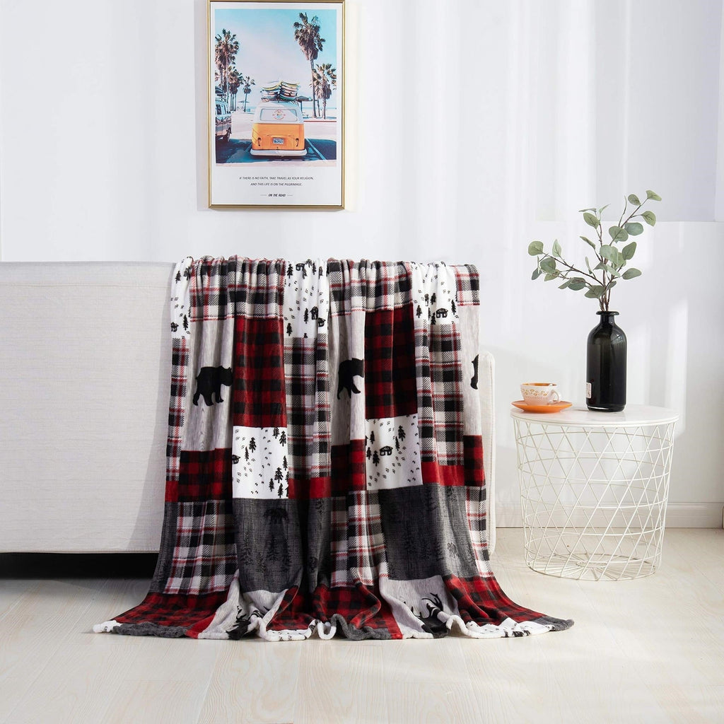 Christmas Elk Snowman Santa Claus Print Blanket Winter Double-sided Flannel Blanket