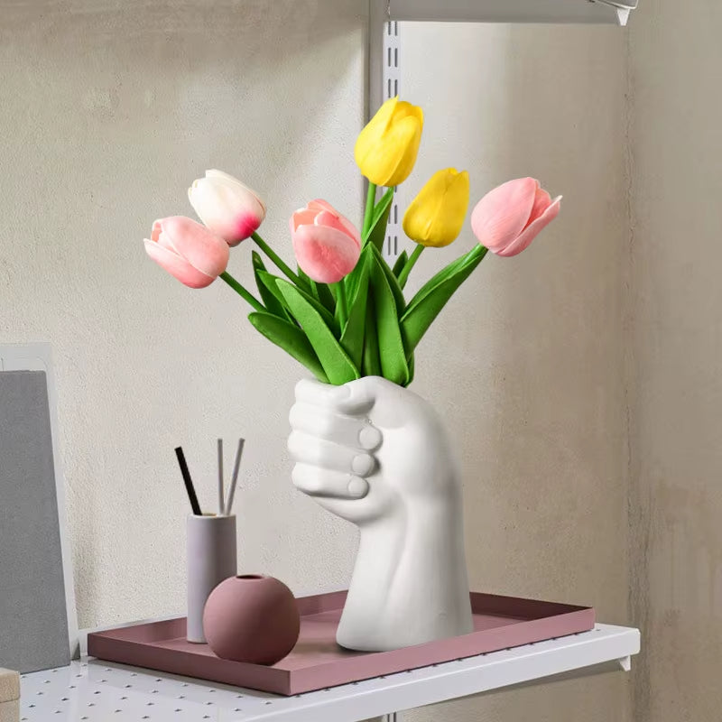 Artistic Hand Gesture Ceramic Tabletop Flower Vase