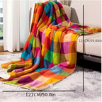 Coral fleece blanket – Reversible thick Sherpa blanket with a colorful checkered pattern