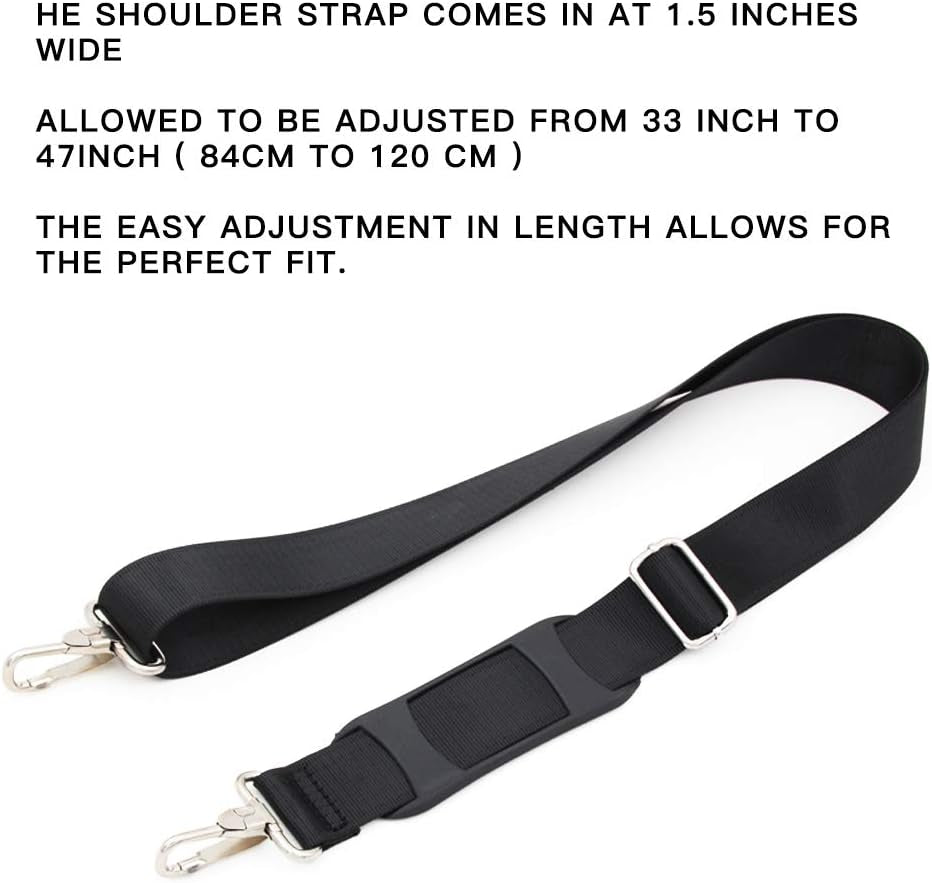 47 inch bag replacement shoulder strap | Padded & Adjustable - Perfect for travel bags, laptop bags, briefcases, camera bags, messenger bags, diaper bags & more (Black)