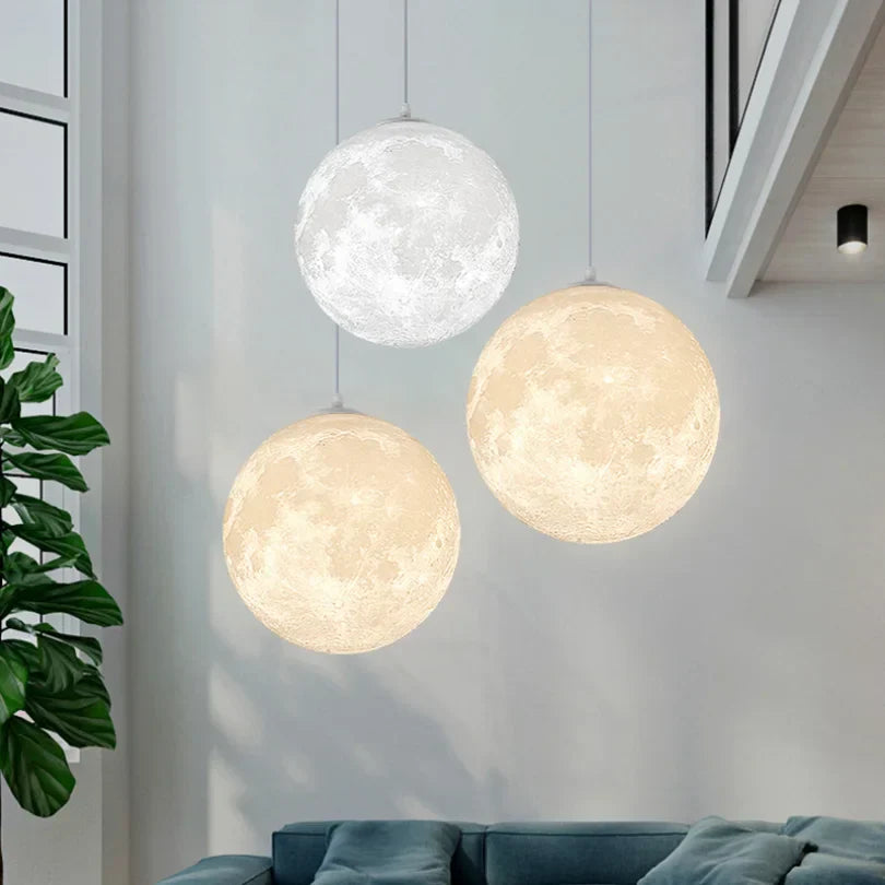 Lunar LED pendant light - Moon design hanging lamp for living room & bedroom