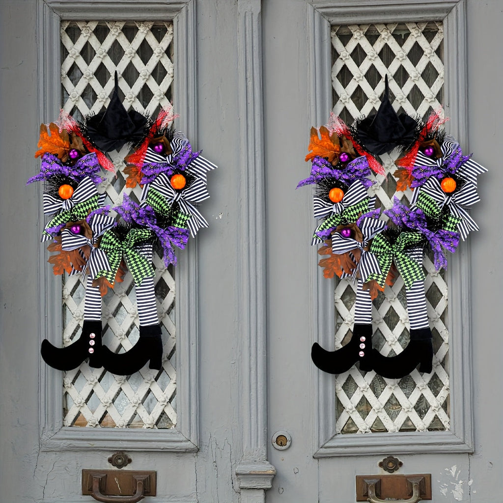 Halloween Whimsical Witch Legs Wreath | Festive Front Door Decor