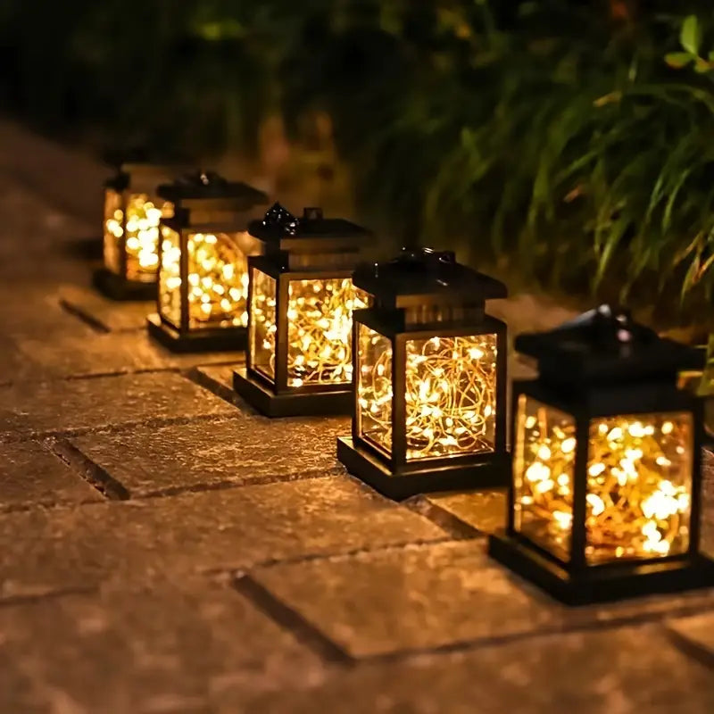 Solar LED Lantern with Light Wire and Hanging Clip – Waterproof Garden Lighting for Terrace and Balcony