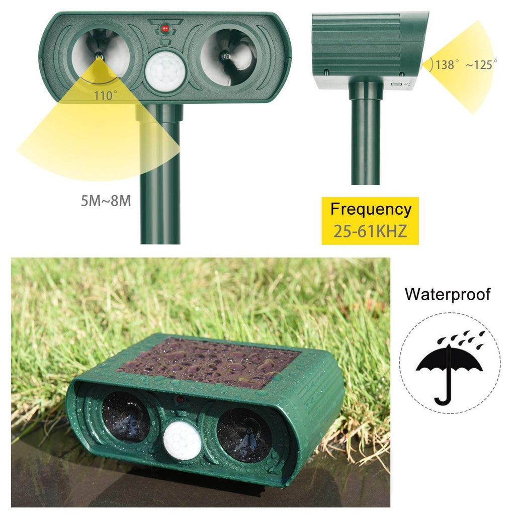 Solar Power Ultrasonic Pest Repeller Infrared Sensor Waterproof Animal Repellent