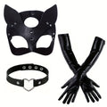 Women’s Faux Leather Halloween Costume Accessories | Cat Mask Gloves
