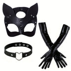 Women’s Faux Leather Halloween Costume Accessories | Cat Mask Gloves