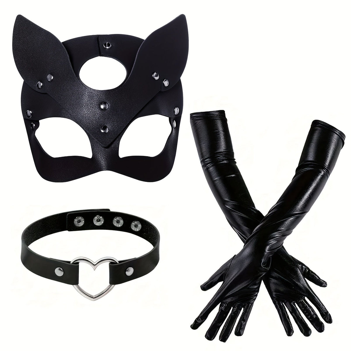 Women’s Faux Leather Halloween Costume Accessories | Cat Mask Gloves