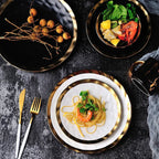 Elegant Ceramic Beef Platter with Gold Edge