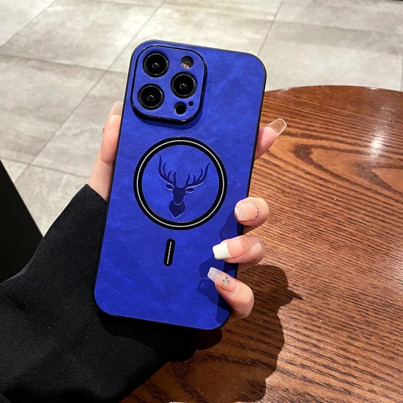 Luxury Deer Leather Apple iPhone Case | Magnetic Phone Case, Wireless Case, MagSafe, Wireless Charging, Protective Case, Cover for iPhone 15, 14, 13 Pro Max Plus