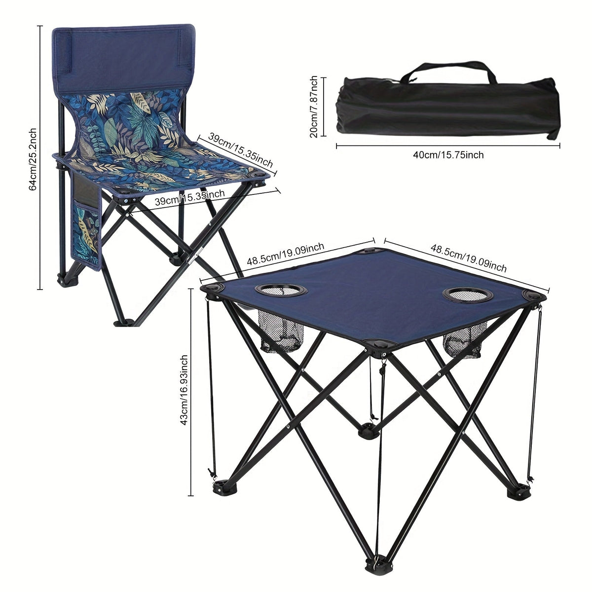 Foldable Garden Seating Group Campafleur | 2 Chairs & 1 Table | Floral Pattern | Portable & Weatherproof
