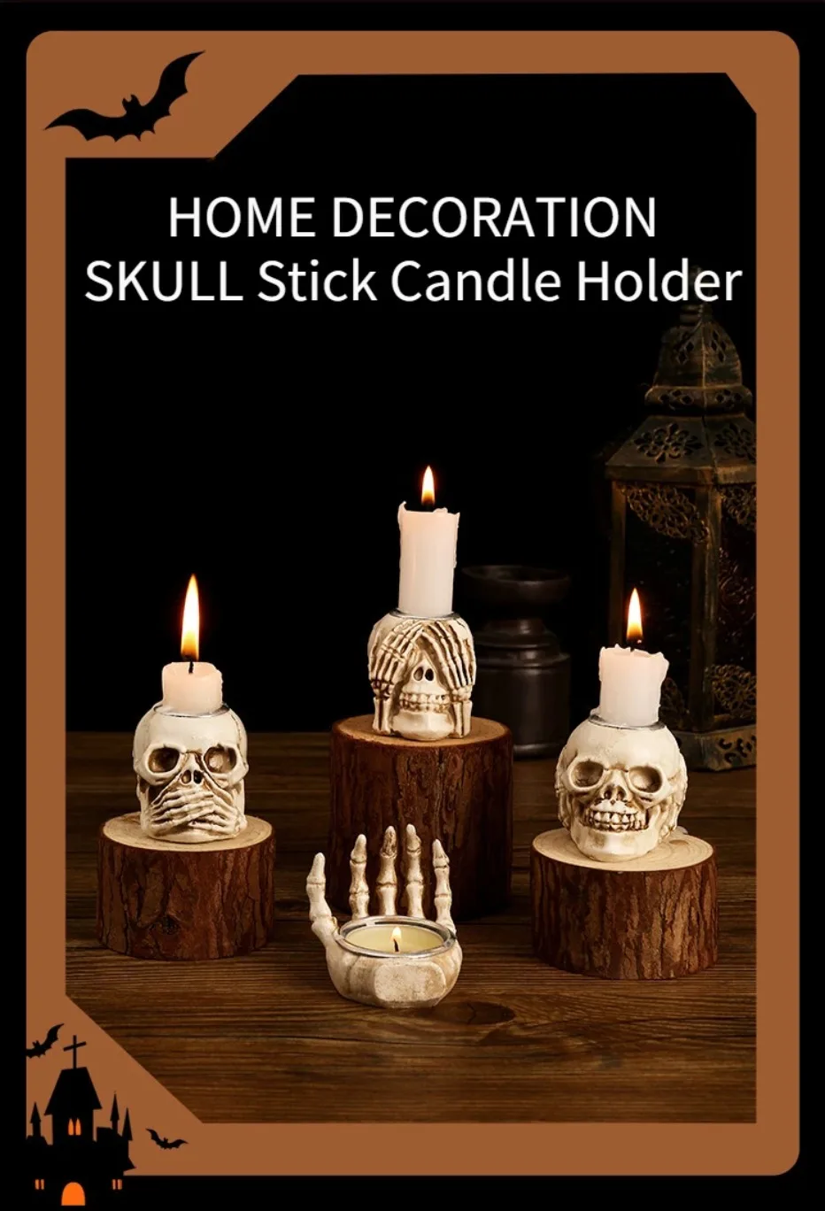 GothicGlow 3pc Halloween Skull Candle Holder Set